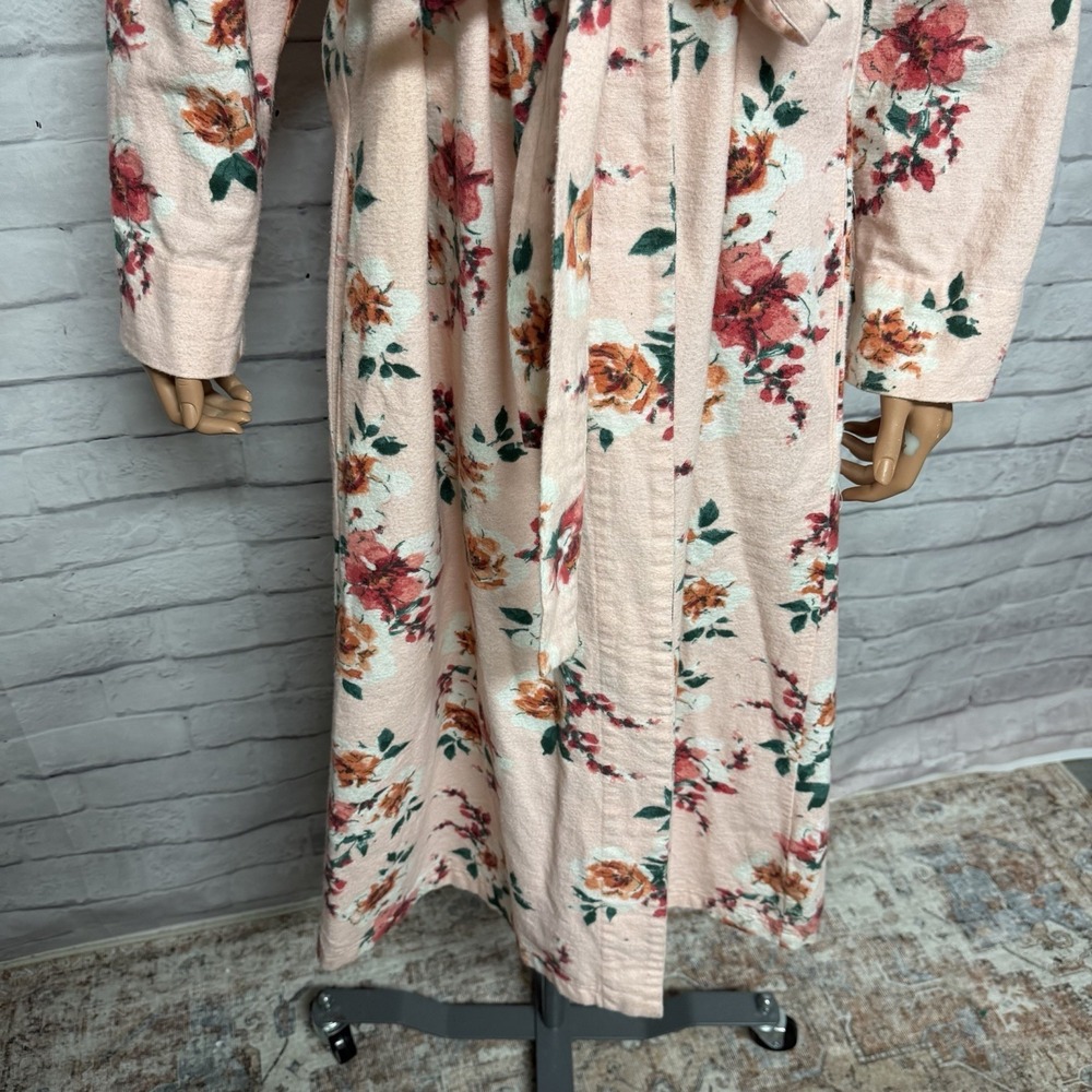 Garnet Hill Robe XS Orange Floral Organic Cotton Heritage Flannel Pockets Cozy - Picture 6 of 13